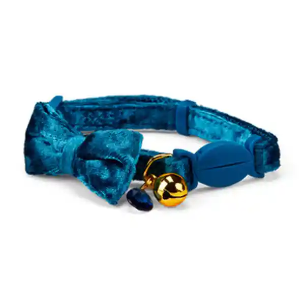 Youly Collar Para Gato Broche Diseño de Terciopelo Con Moño Azul