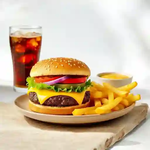 Combo Cheese Burger + Papas Fritas Y Bebida