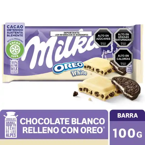 Milka Barra de Chocolate Blanco con Galleta Oreo 