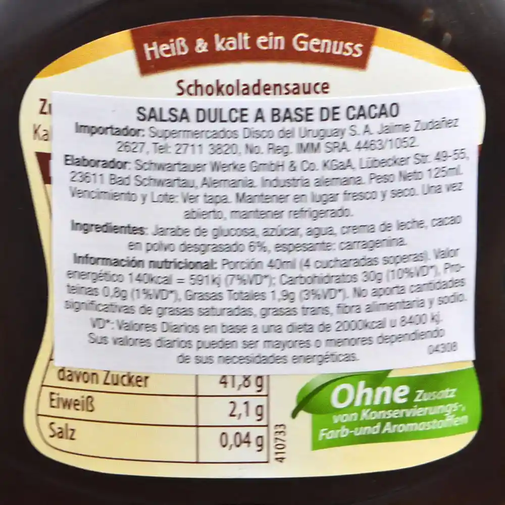 Otros Salsa Schwartau Chocolate