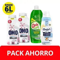 Omo Pack Detergente Liquidopara Diluir 2 Un 500 Ml + Suavizante Comfort Puro Cuidado 500 Ml + Lavaloza Quix 500 Ml