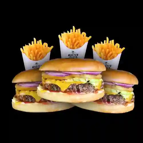 New 3 Burgers Clasicas + Papas Fritas