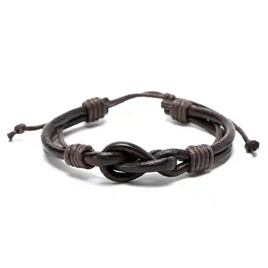 Pulsera de Cuero Marrón Ajustable Con Nudo Infinito