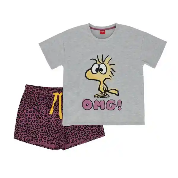 Pijama Con Camiseta Estampado Spy Gris Talla S