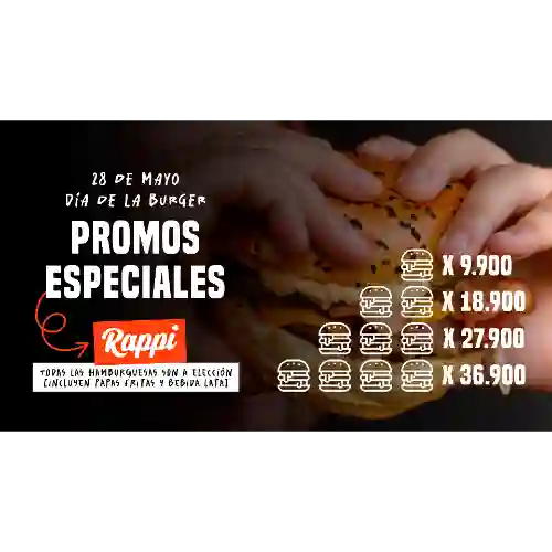 3 Burguers Incluye Papas y Bebida Lata