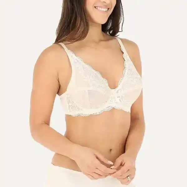 Sostén Encaje Lining Color Champagne Talla 34B Flores