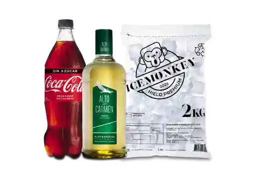 Pisco 35° 750cc + bebida 1.5L + hielo 
