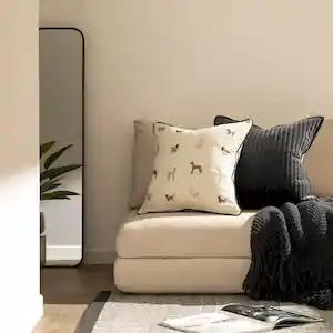 Cojín de Algodón Bordado Beige 45 x 45 cm