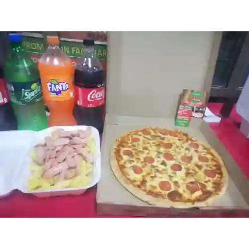 Pizza Familiar + Salchipapa + Bebida 1.5 L