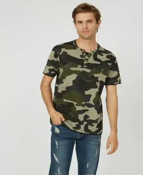 Polera Manga Corta Edgar Camo Henley Negro Multicolor T.L Guess