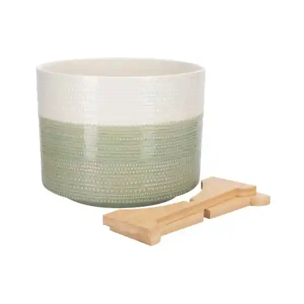 Maceta de Cerámica Con Base de Bambú 27 x 21 cm Casaideas