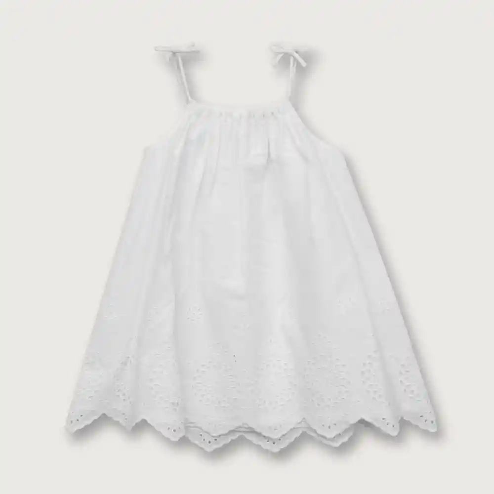Vestido Niña Recogido En El Cuello Para Blanco Talla 4a