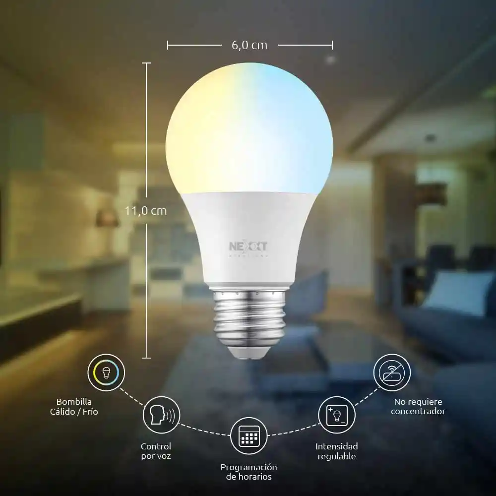 Nexxt Ampolleta Inteligente Wi-Fi Luz Blanca Cálida