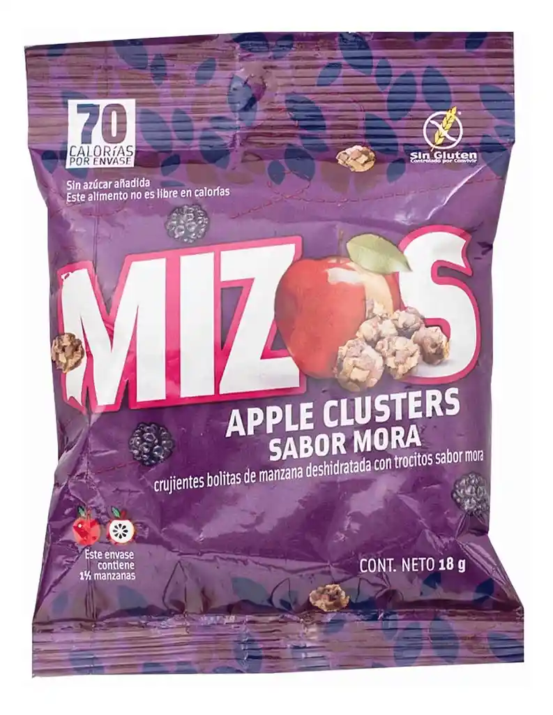 Mizos Bolitas De Manzanas Deshidratadas Trozos Sabor Mora 18G