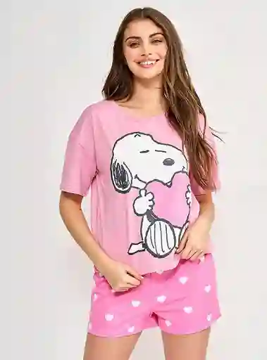 Snoopy Pijama Navi Heart Rosado M V25