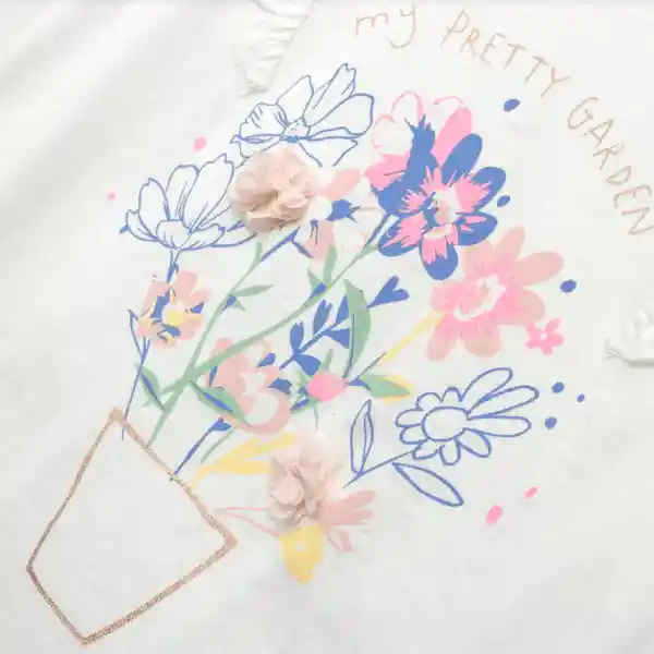 Polera Flores Bebé Niña Off White Talla 6/9M Colloky