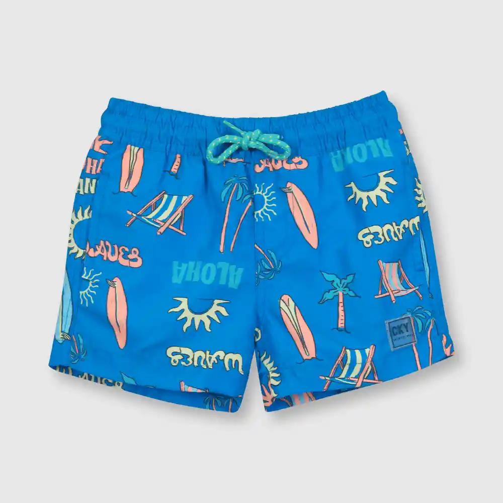 Traje De Baño Estampado De Bebé Niño Azul Talla 3/6m