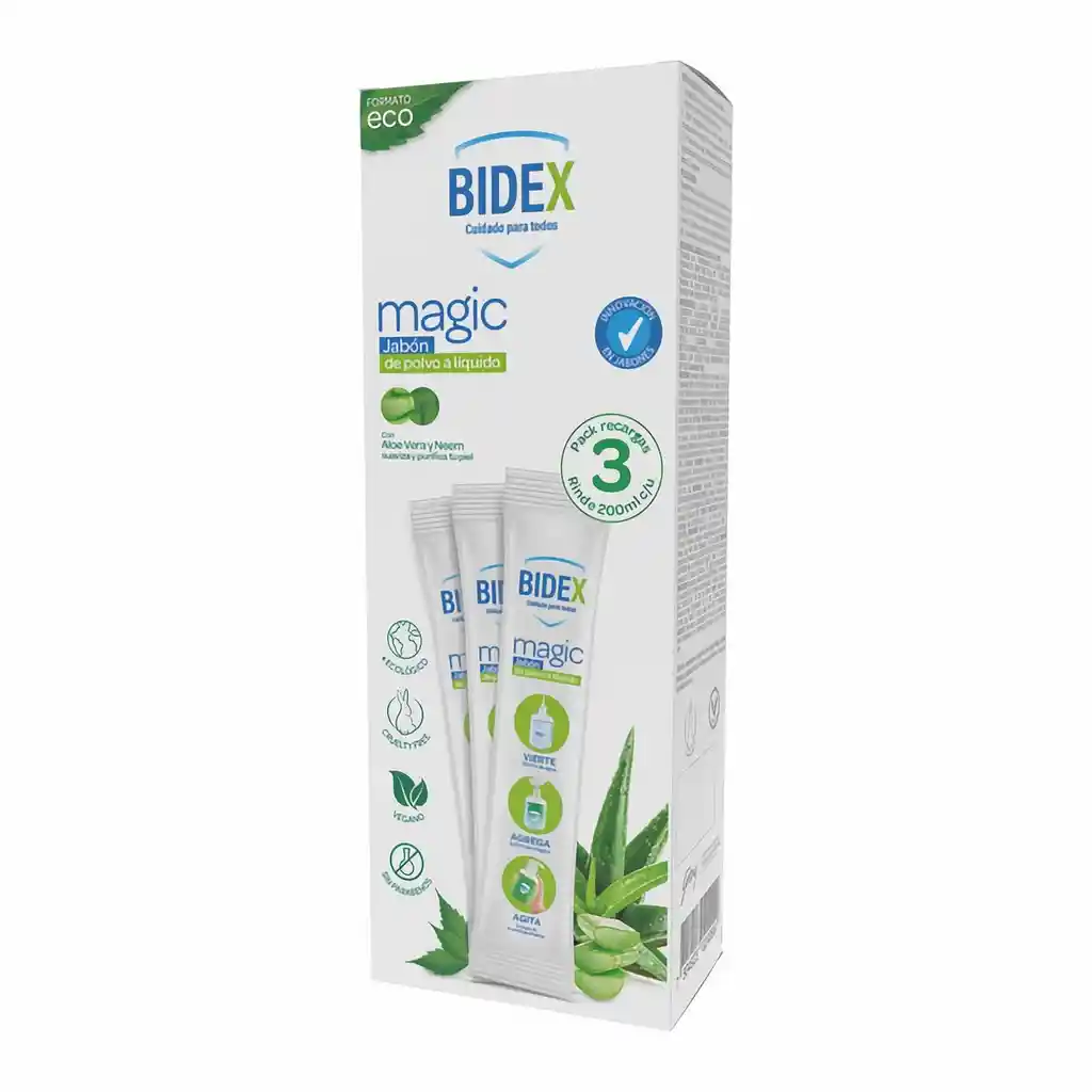 Bidex Jabón en Polvo a Líquido Antibacterial con Aloe Vera Magic