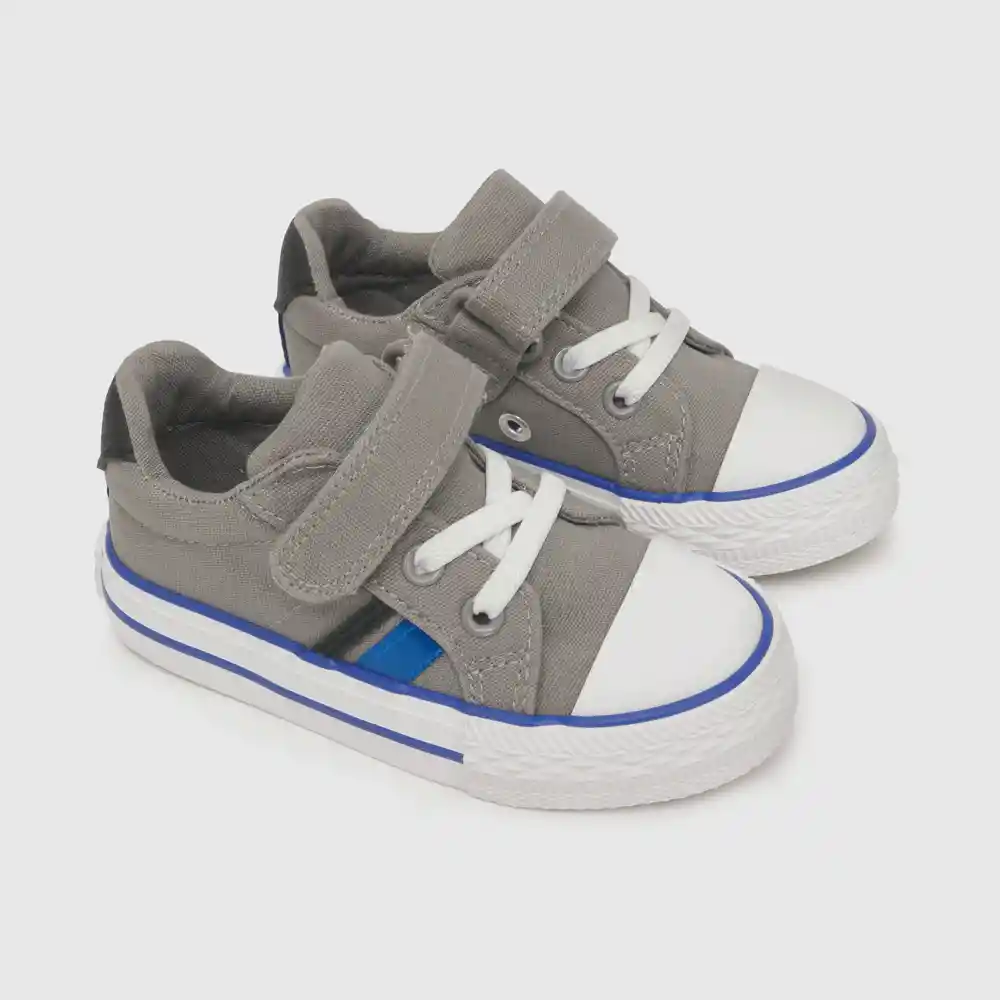 Zapatillas Velcro Elástico Lona Niño Gris Talla 24
