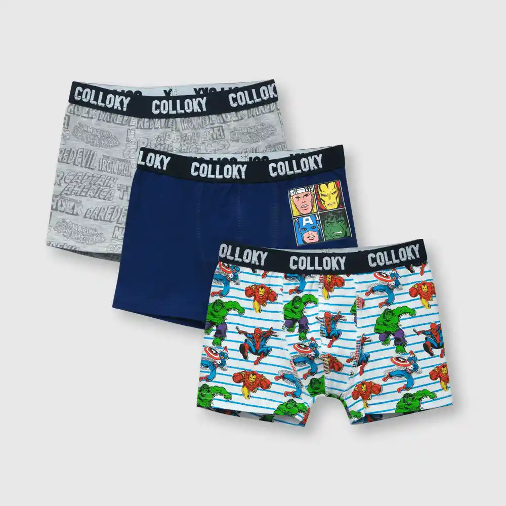 Pack Bóxer Marvel Comics De Niño Azul Y Gris Talla 2a