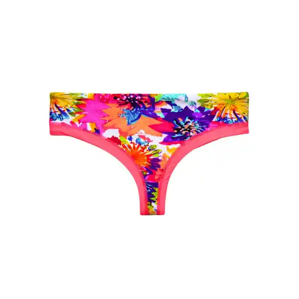 Bikini Calzón Tanga Reversible Tiro Alto Estampado Naranja T. L Samia