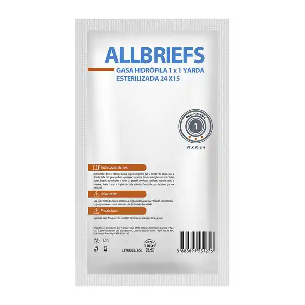 Allbriefs Gasa Esterilizada 1 x 1 Yarda