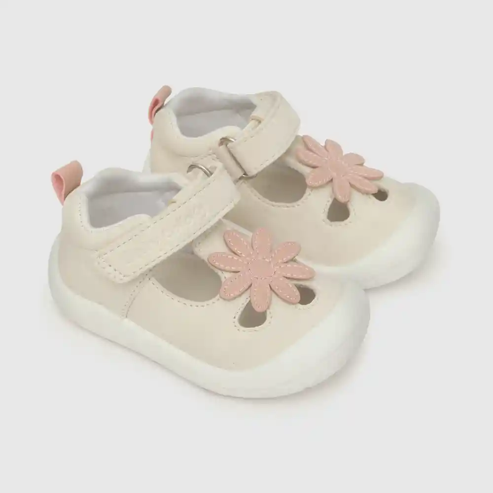 Sandalias Floral Con Velcro Para Niña Blanco Talla 17