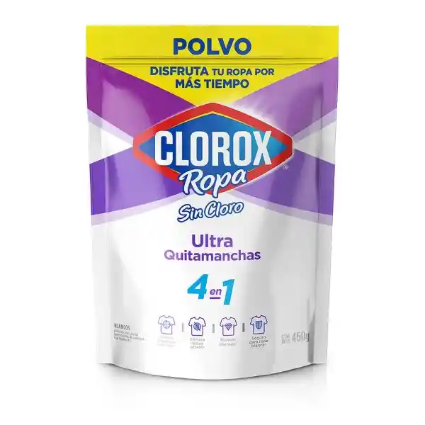 Ultra Quitamanchas en Polvo Clorox Ropa Blanca (Doypack) 450 gr