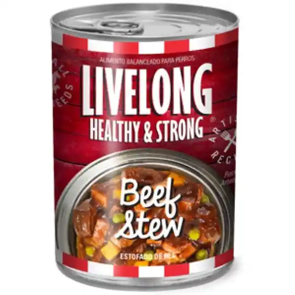 Livelong Alimento Húmedo Perro Natural Receta Estofado Res