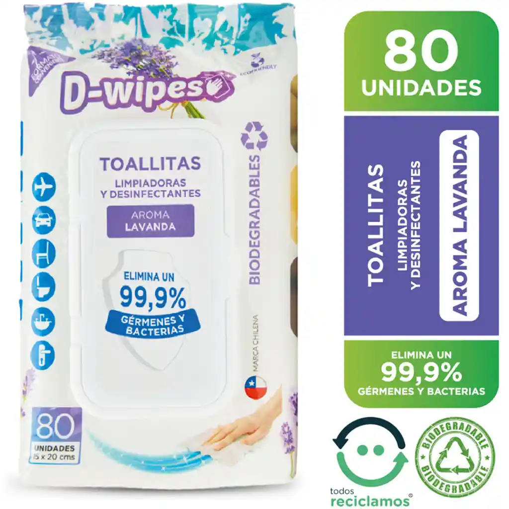 WIPES LAVANDA 80UN-Toallitas desinfectantes lavanda 80 un.