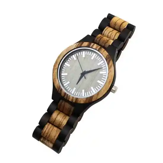 Reloj Hombre Correa Madera Combinado Negro Café