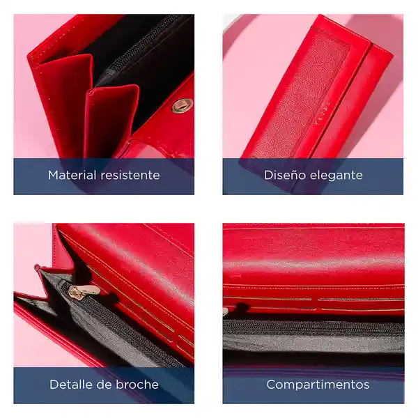 Billetera Larga Para Mujer Color Matching Rojo Miniso