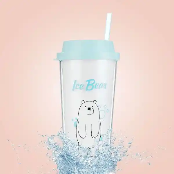 Miniso Vaso con Bombilla We Bare Bears Color Celeste