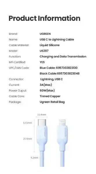 Ugreen Cable Usb-c a Lightning iPhone Certificado Amarillo US387
