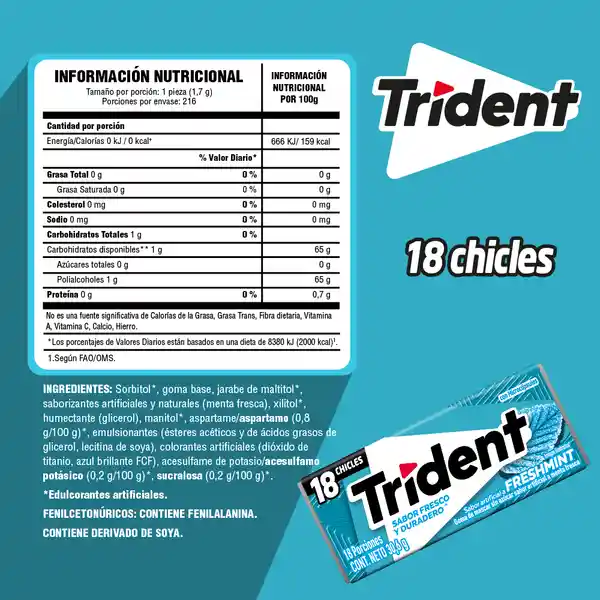 Trident Goma de Mascar con Sabor a Menta Freshmint
