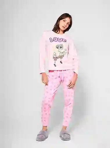 Bob Esponja Pijama Manga Larga Joger Rosado Talla M Fb V25