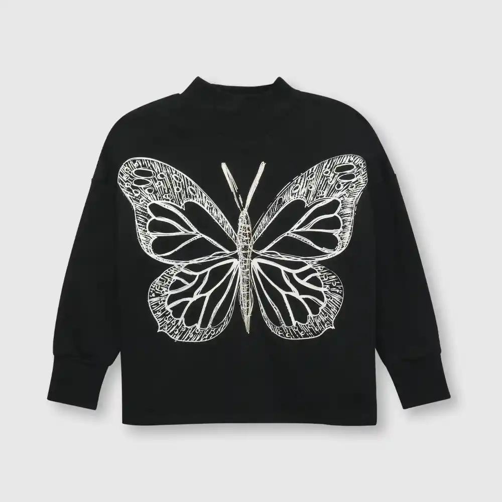 Polerón Mariposa De Niña Negro Talla 6a