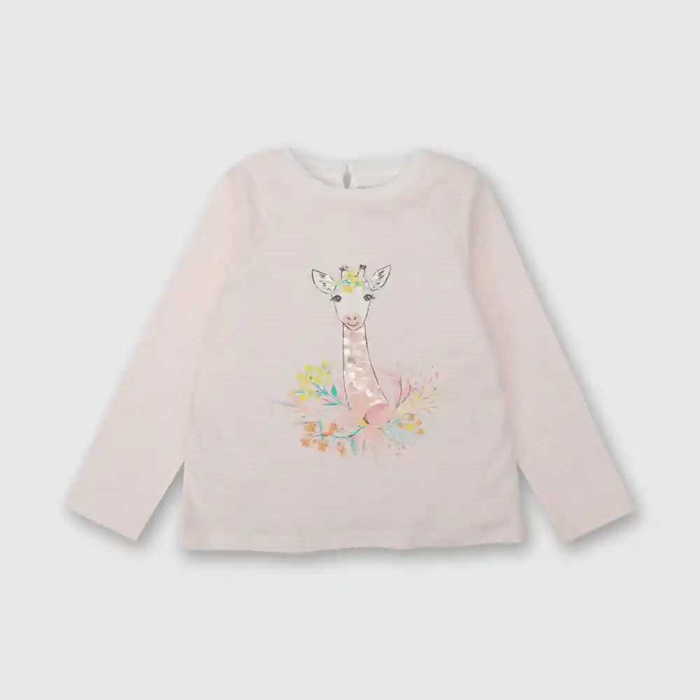 Polera Jirafa Romantica De Niña Rosado Talla 3/6 Meses