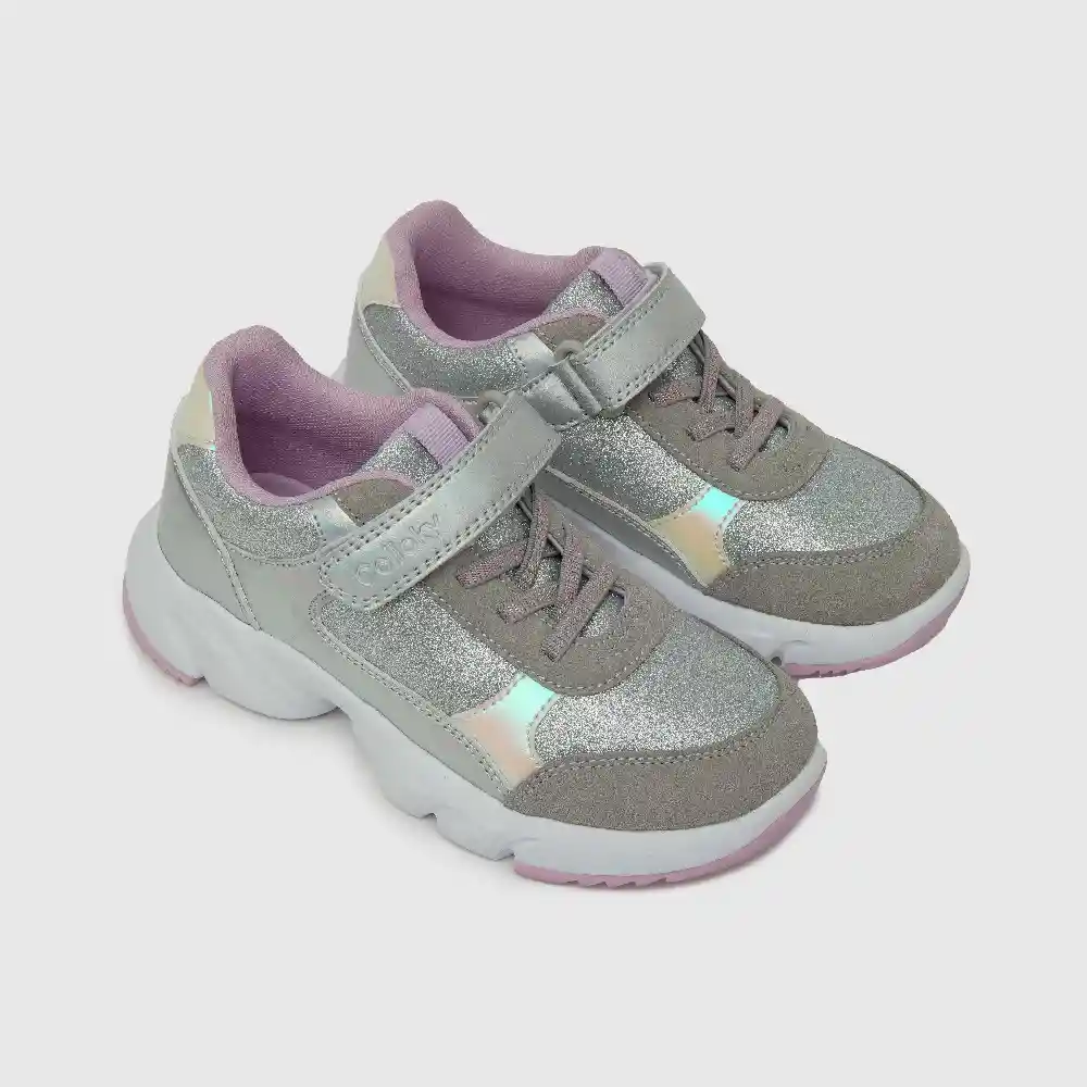 Zapatillas Glitter Chunky De Niña Gris Talla 21