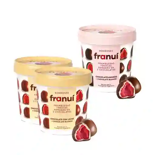 Combo Franui Frambuesa Banada en Chocolate Amargo y Blanco Franu