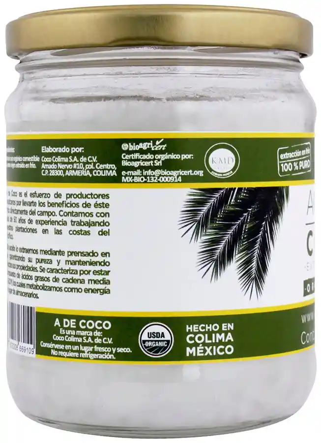 A De Coco Ceite Extra Virgen Organico
