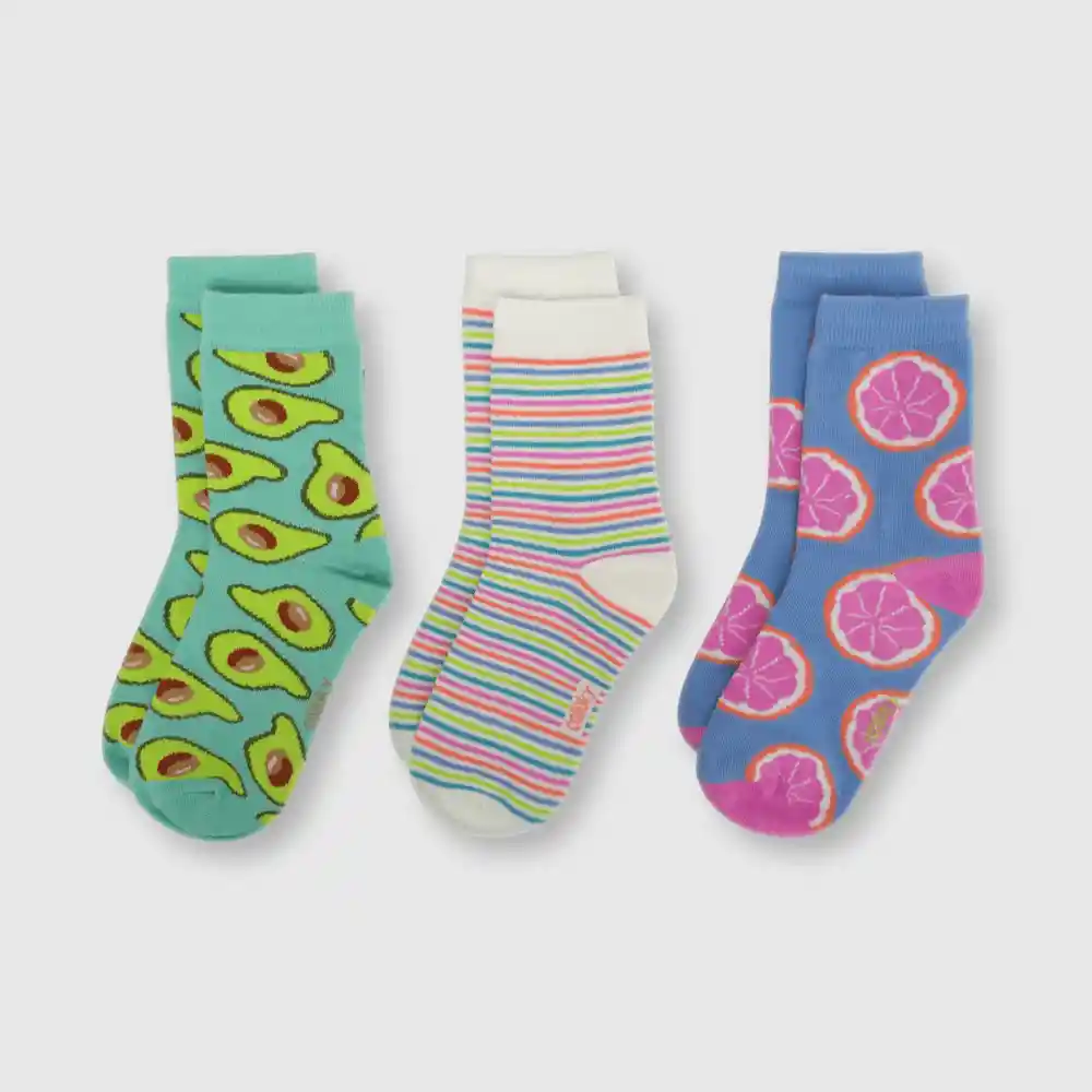 Pack Calcetines Frutas De Niña Rosado Talla 34/37