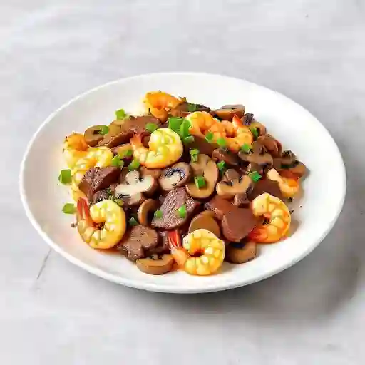 Carne camaron champíñon