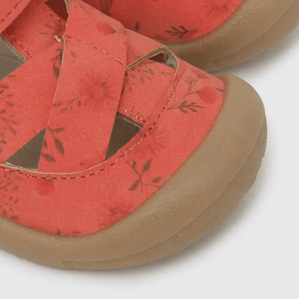 Sandalias Floral Con Velcro Para Niña Rojo Talla 17