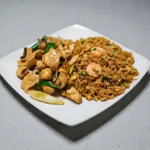 Combo pollo champiñon con arroz