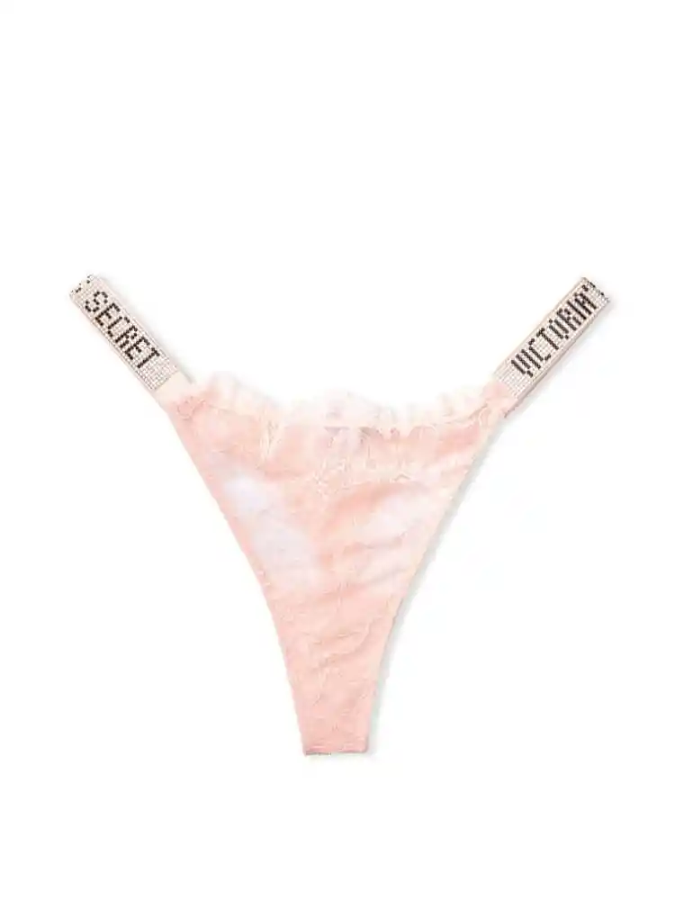 Victoria's Secret Panty Thong Con Tiras Brillantes Rosa Talla S