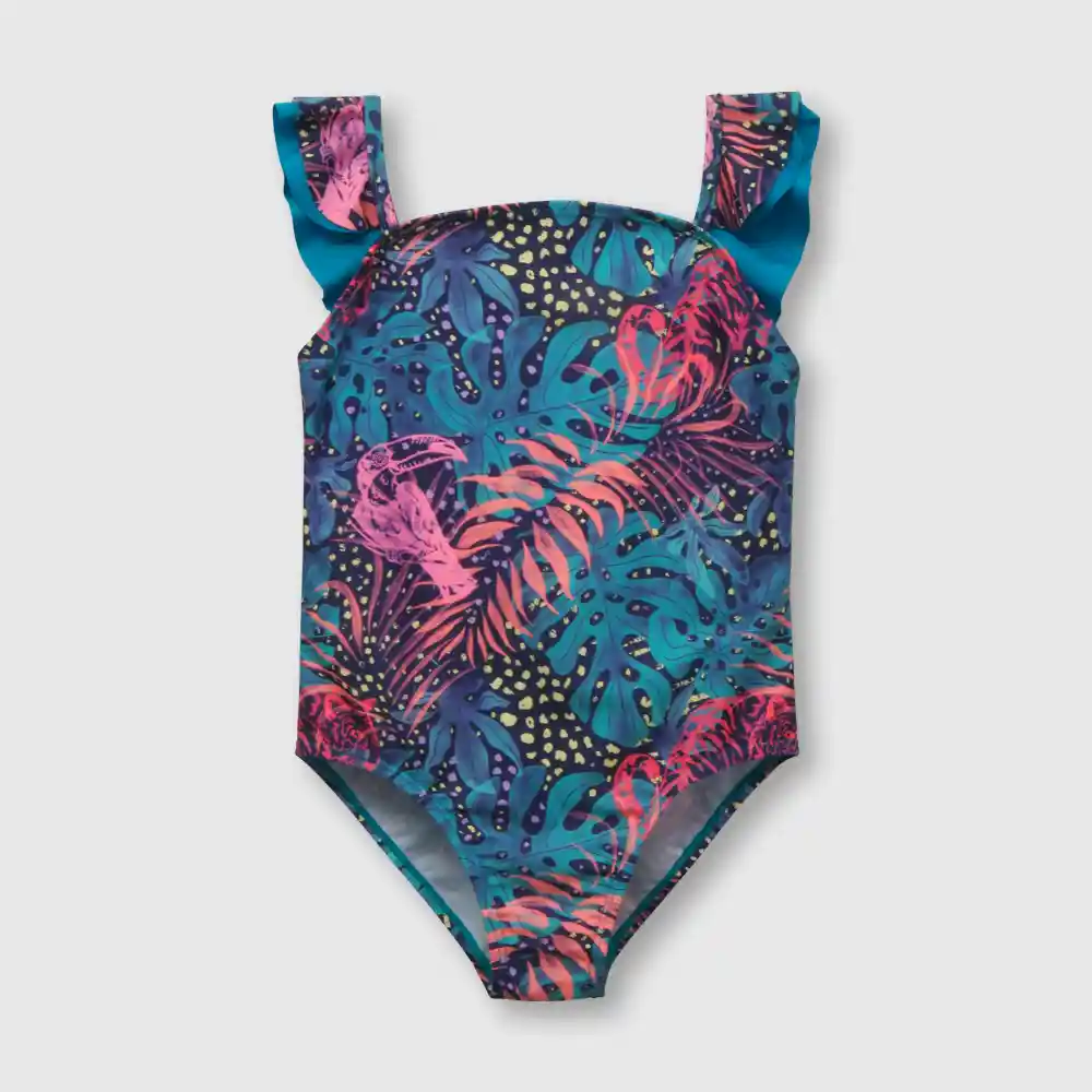 Traje De Baño Tropical Filtro Uv Azul T. 3 Años