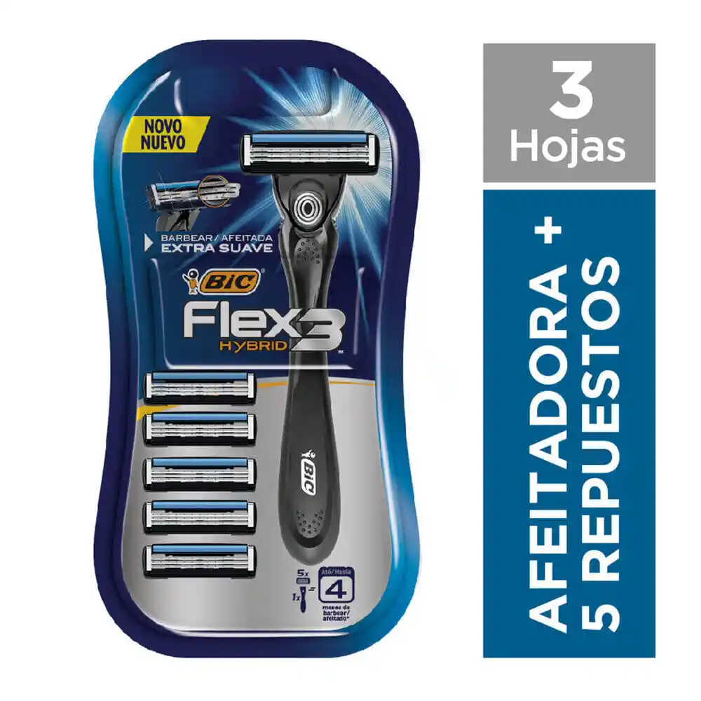 Bic Máquina de Afeitar Flex 3 + 5 Repuestos 