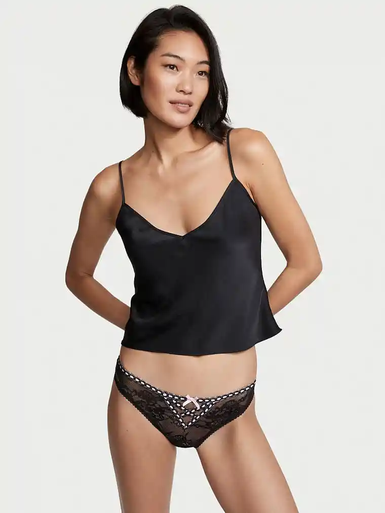 Victoria's Secret Panty Cheeky Con Encaje Moño Negro Talla XS