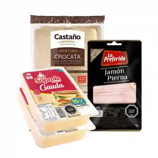 Combo Castaño Pan Tipo Italiano Crocata + La Preferida Jamón